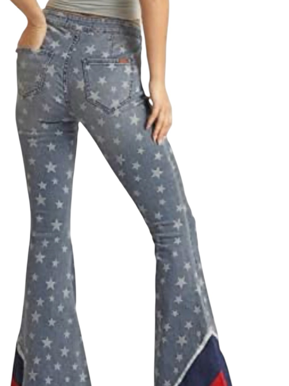 Rock n Roll Americana Star print denim bell bottom jeans - Picture 3 of 13